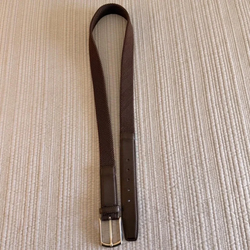 Brioni Mens Brown Woven Braided Calf Leather Belt Size 38 Hand Made in Italy